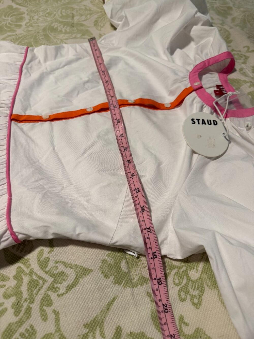 STAUD Demi Dress White Poplin Rainbow Trim Maxi Dress Tiered, Cotton, Small, NWT - Picture 6 of 10